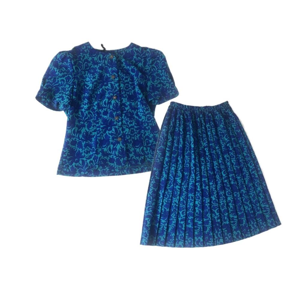 Vintage Blue Floral Printed Skirt Set